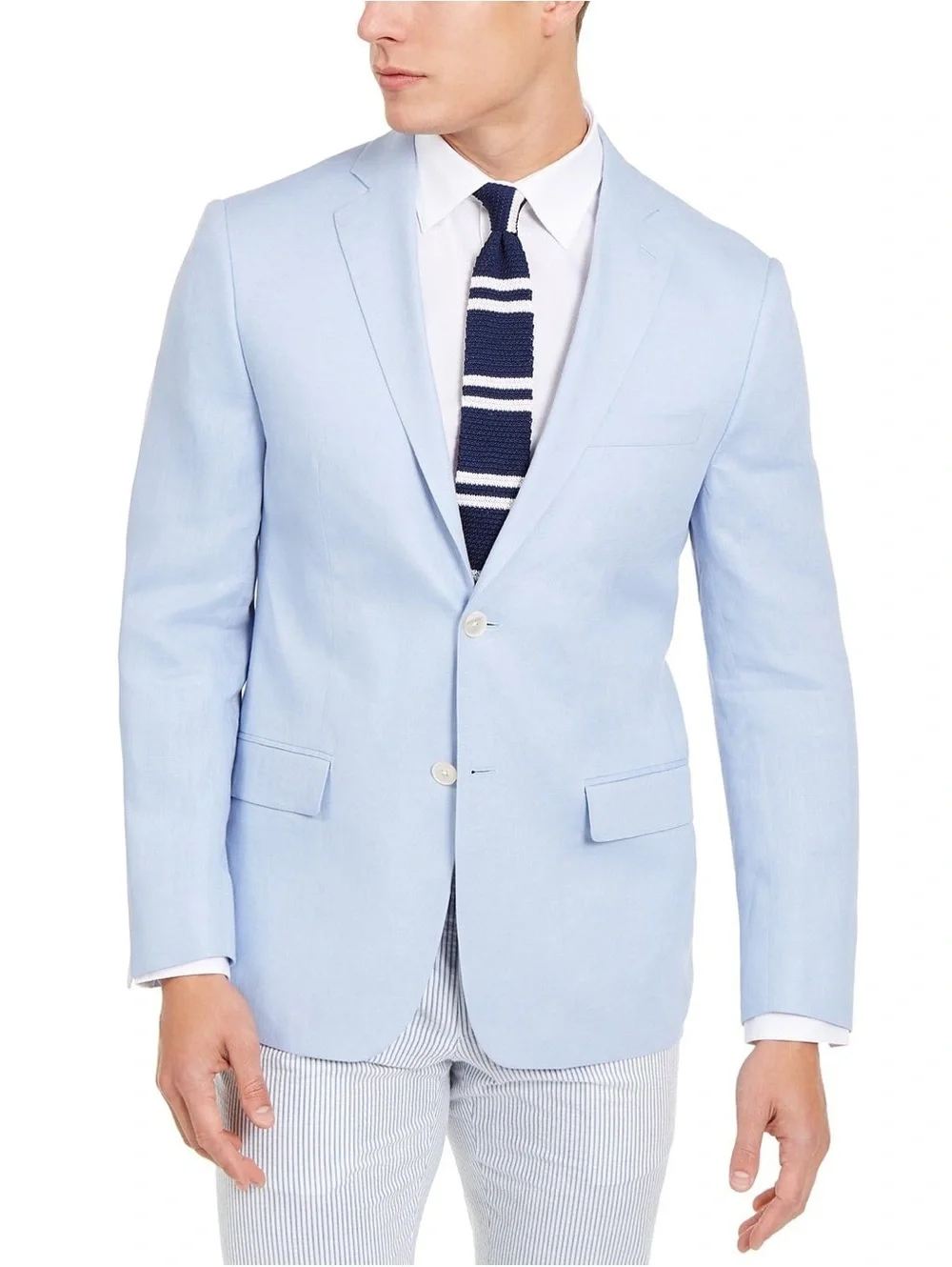 Lauren Ralph Lauren Linen Two Button Blazer Jacket in Light Blue, Size 42R NWT